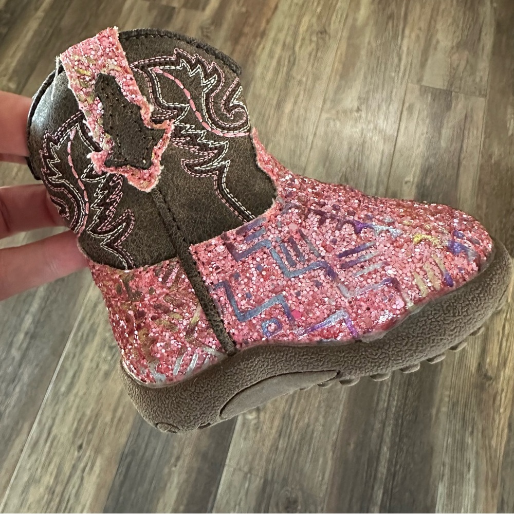 Roper pink glitter cowboy boots size 2 baby girl sparkle Aztec shoe